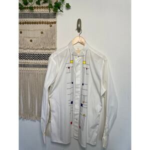 Vintage Van Laack Soire White Long Sleeve Button Up Embroidered Men Shirt 16/41